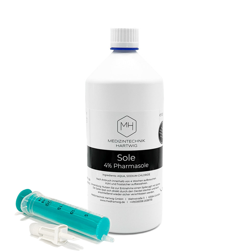 Sole 4% Pharmasole, 1‑Liter Flasche mit Dosierspritzenaufsatz